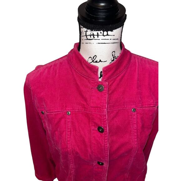 Liz Claiborne Pink Corduroy Jacket Retro Style Collared Button Up Casual Coat - Picture 2 of 9